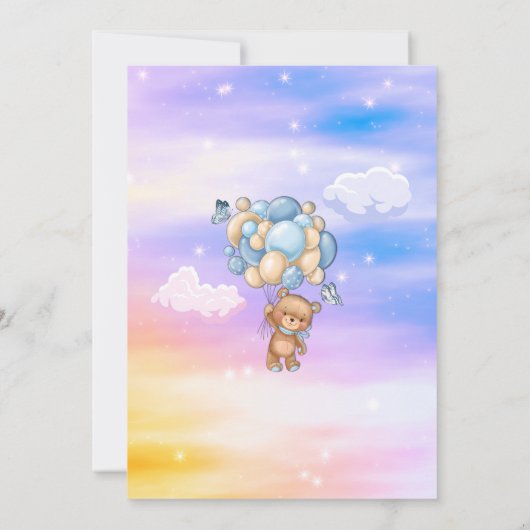 Eerste verjaardag van Teddy Bear Blue Balloons Par Kaart (Achterkant)