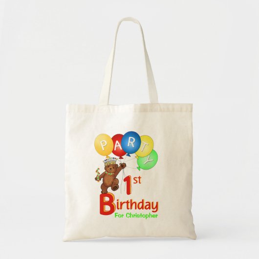 Eerste verjaardag van Teddy Bear Prince Goodie Tote Bag (Voorkant)