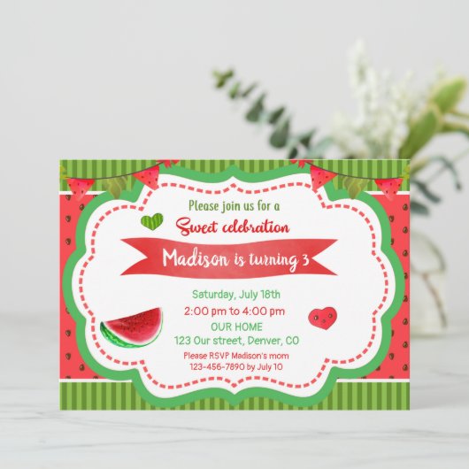 Eerste verjaardag van Watermelon Kaart (Staand voorkant)