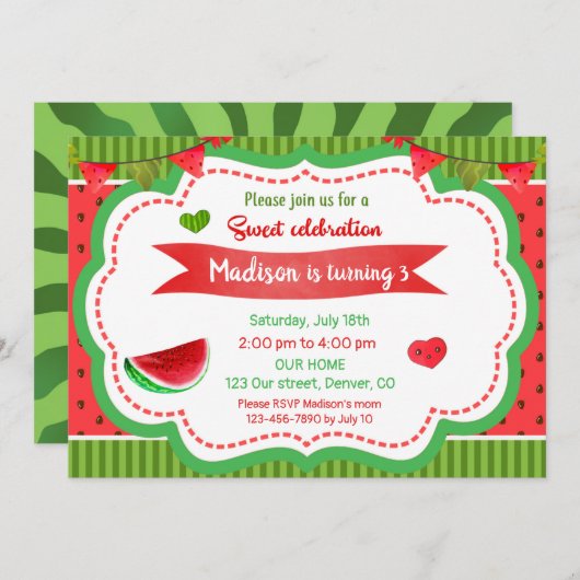 Eerste verjaardag van Watermelon Kaart (Voorkant / Achterkant)