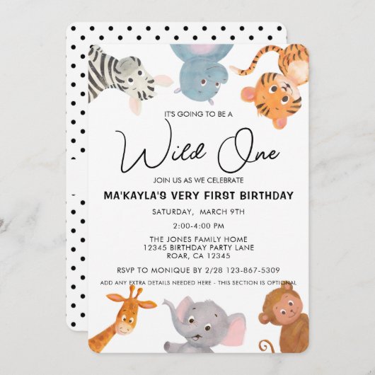 Eerste verjaardag van Wild ONE safari oerwoud Kaart (Voorkant / Achterkant)