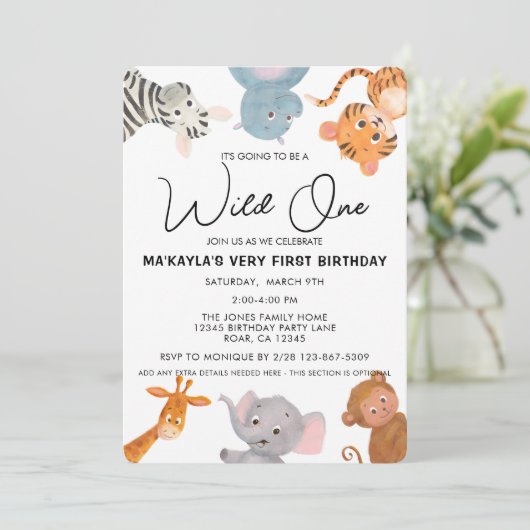 Eerste verjaardag van Wild ONE safari oerwoud Kaart (Staand voorkant)