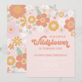 Eerste verjaardag van Wildbloem Retro Floral Kaart (Voorkant / Achterkant)