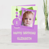 Eerste verjaardag vandaag naam foto paars groen kaart (Voorkant)