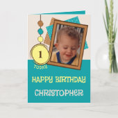 Eerste verjaardag vandaag naam foto turkooise brow kaart (Voorkant)