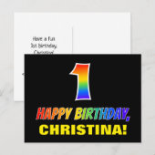 Eerste verjaardag: Vet, Vun, Eenvoudig, Regenboog Briefkaart (Voorkant / Achterkant)