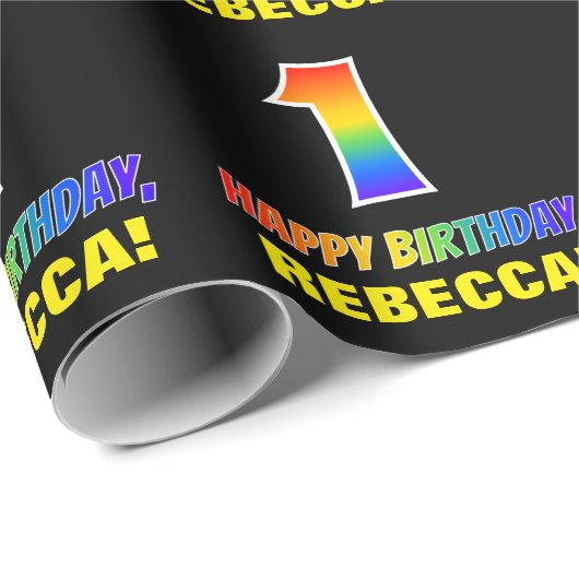 Eerste verjaardag: Vet, Vun, Eenvoudig, Regenboog  Cadeaupapier (Rol Hoek)