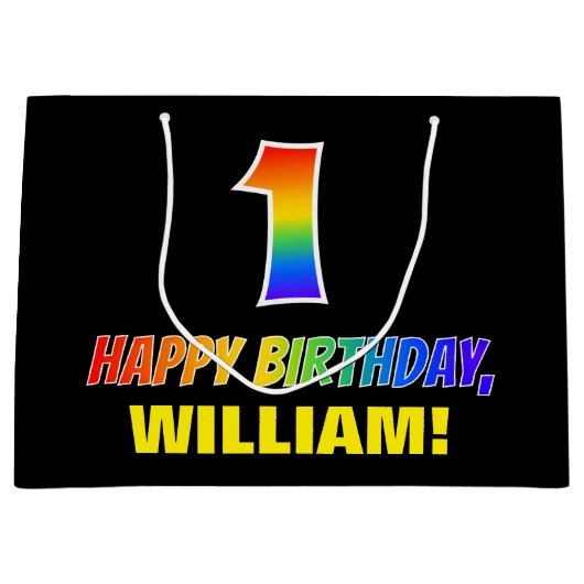 Eerste verjaardag: Vet, Vun, Eenvoudig, Regenboog  Groot Cadeauzakje (Voorkant)