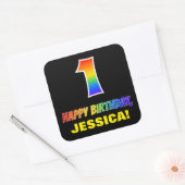 Eerste verjaardag: Vet, Vun, Eenvoudig, Regenboog  Vierkante Sticker (Envelop)