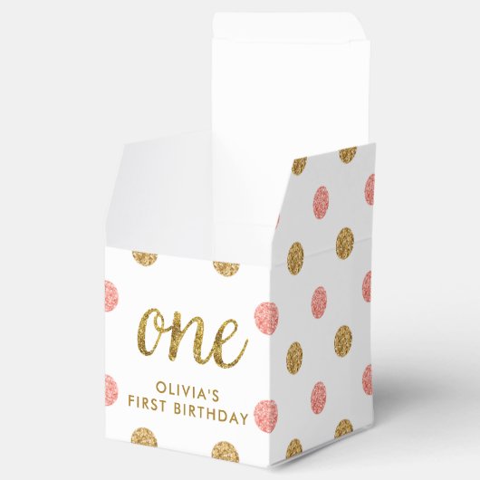 Eerste verjaardag viering Pink & Gold Glitter One Bedankdoosjes (Geopend)