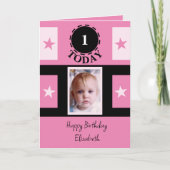 Eerste verjaardag voeg naamfoto 1 toe vandaag roze kaart (Voorkant)