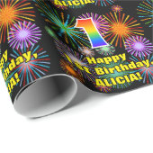 Eerste verjaardag: vuurwerk van de lont, regenboog cadeaupapier (Rol Hoek)