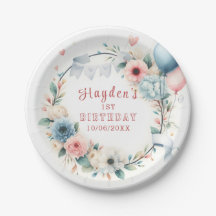 Eerste Verjaardag - Waterverf Bloemen en ballonnen