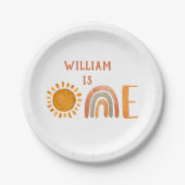 Eerste verjaardag Waterverf Boho Rainbow en Sun Papieren Bordje (Voorkant)