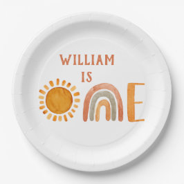 Eerste verjaardag Waterverf Boho Rainbow en Sun Papieren Bordje