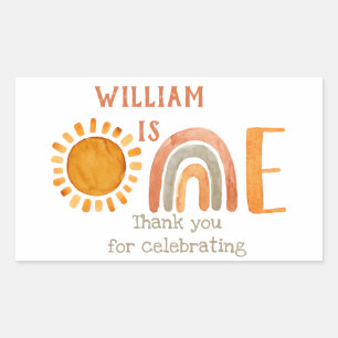 Eerste verjaardag Waterverf Boho Rainbow en Sun Rechthoekige Sticker