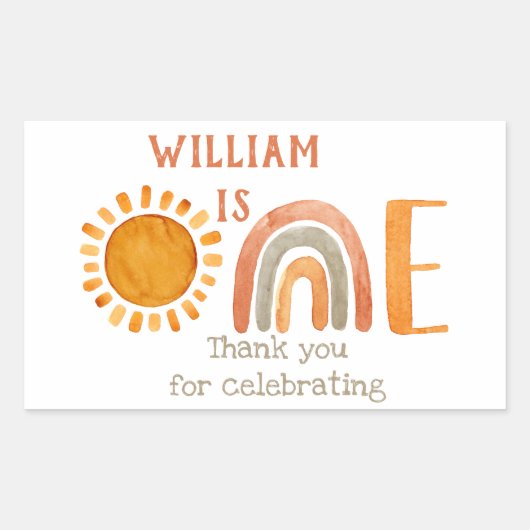 Eerste verjaardag Waterverf Boho Rainbow en Sun Rechthoekige Sticker (Voorkant)