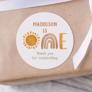 Eerste verjaardag Waterverf Boho Rainbow en Sun Ronde Sticker