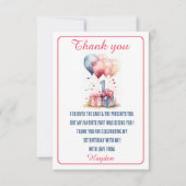 Eerste Verjaardag - Waterverf cadeaus en ballonnen Bedankkaart (Voorkant)