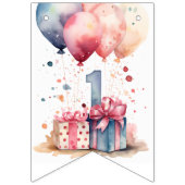 Eerste Verjaardag - Waterverf cadeaus en ballonnen Vlaggetjes (Eerste vlag)