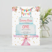 Eerste verjaardag Waterverf Cake Kaart (Staand voorkant)