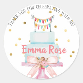 Eerste Verjaardag Waterverf Cake Ronde Sticker