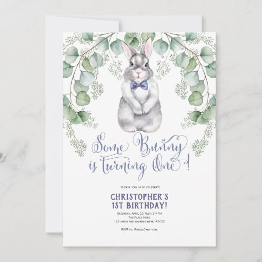 Eerste verjaardag, Waterverf, een konijntje is er  Kaart (Voorkant)