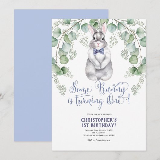 Eerste verjaardag, Waterverf, een konijntje is er  Kaart (Voorkant / Achterkant)