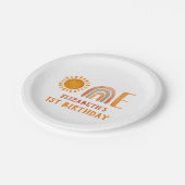 Eerste verjaardag Waterverf regenboog en zon Papieren Bordje (Gekanteld)