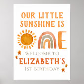 Eerste verjaardag Waterverf regenboog en zon welko Poster (Voorkant)
