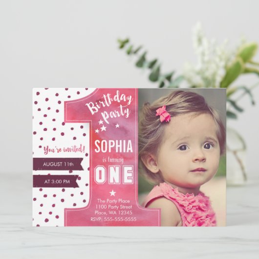 Eerste verjaardag Waterverf van de uitnodigingsmei Kaart (Staand voorkant)