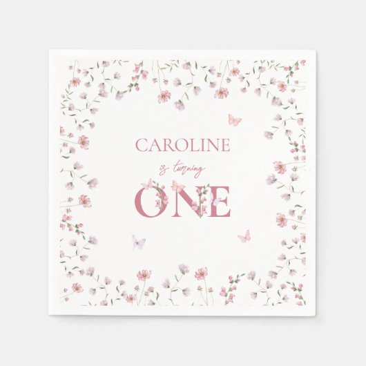 Eerste Verjaardag Waterverf Wildflower Butterfly Servet (Voorkant)