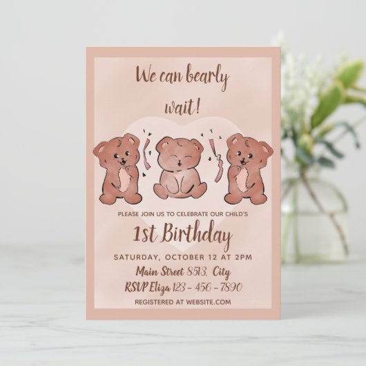 Eerste verjaardag - We kunnen uitnodiging vroeg wa (Staand voorkant)