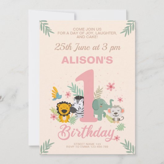 Eerste verjaardag, Wild One Oerwoud Safari Party Kaart (Voorkant)