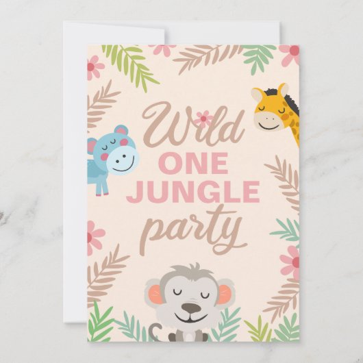 Eerste verjaardag, Wild One Oerwoud Safari Party Kaart (Achterkant)