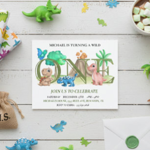 Eerste verjaardag Wilde Eén Baby Dinosauriërs  Flyer