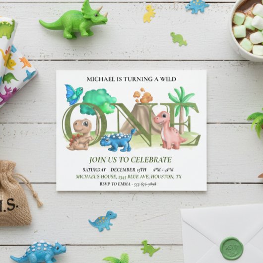 Eerste verjaardag Wilde Eén Baby Dinosauriërs  Flyer