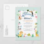 Eerste verjaardag Wilde Eén Oerwoud Dieren Thema P Uitnodiging Briefkaart (Voorkant / Achterkant)