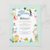 Eerste verjaardag Wilde Eén Oerwoud Dieren Thema P Uitnodiging Briefkaart (Voorkant)