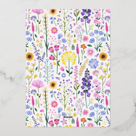 Eerste Verjaardag Wildflower Spring Summer Baby Gi Folie Uitnodiging (Achterkant)