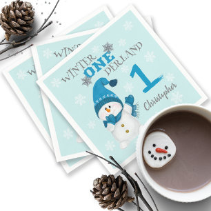 Eerste verjaardag Winter Snowflakes Cute Snowman Servet