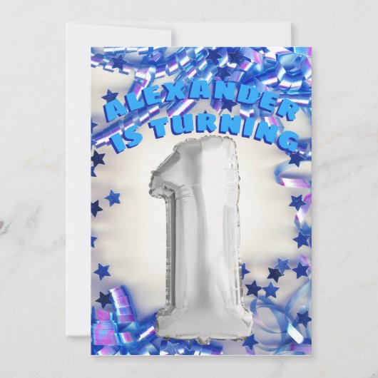 Eerste verjaardag Zilver en Blauwe Leeftijd 1 Boys Kaart (Voorkant)