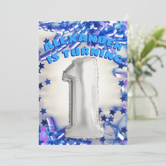 Eerste verjaardag Zilver en Blauwe Leeftijd 1 Boys Kaart (Staand voorkant)