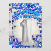 Eerste verjaardag Zilver en Blauwe Leeftijd 1 Boys Kaart (Voorkant / Achterkant)