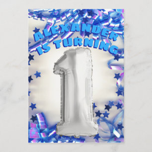 Eerste verjaardag Zilver en Blauwe Leeftijd 1 Boys Kaart