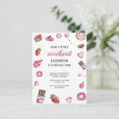 Eerste verjaardag zoete dessert roze aquarel briefkaart (Staand voorkant)