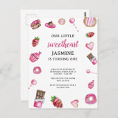 Eerste verjaardag zoete dessert roze aquarel briefkaart (Voorkant / Achterkant)