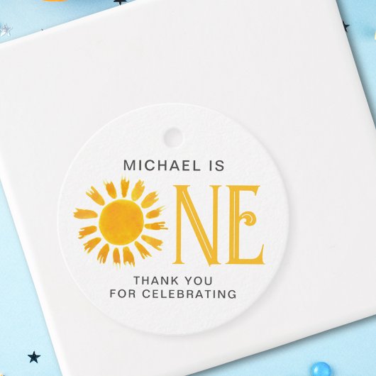 Eerste verjaardag zon dank u bedankjes labels