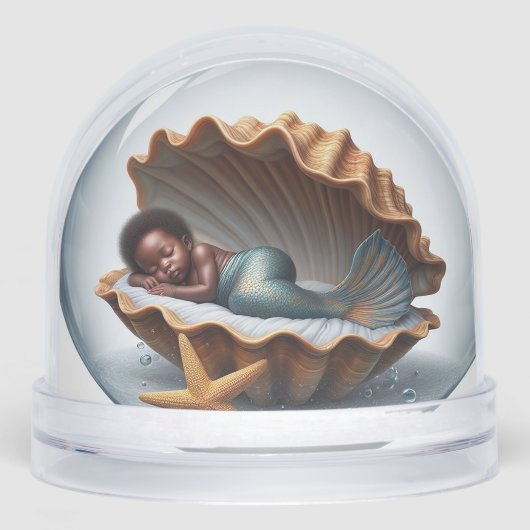 Eerste Verjaardag Zwarte Kleine Zeemeermin Sneeuwbol (Voorkant)