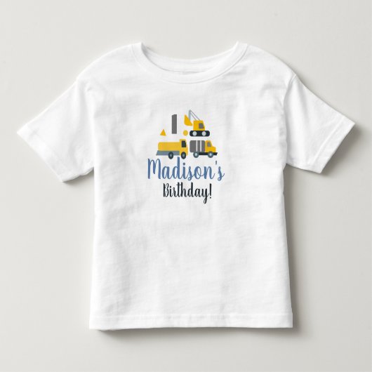 Eerste verjaardags voertuig feestnaam constructie kinder shirts (Voorkant)